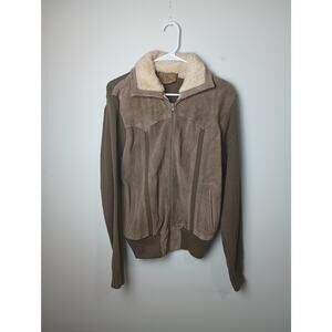 Landmark Vintage Cowhide Leather Bomber Knit Sweater Jacket Men's Large